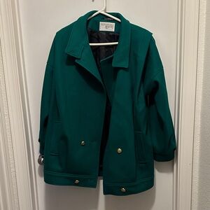 Elegant Women's green New Wool Pea Coat with Gold Buttons